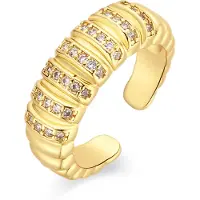 Luxenter Brilliant Metal en Zirconia Alloy Ring afgewerkt in 18 karaats geelgoud - Bakla