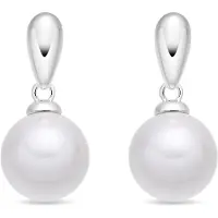 Luxenter Oorbellen met witte parel, zilveren afwerking - Mobe
