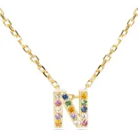 Luxenter Sterling Zilver 925 collier met Veelkleurige Zirkonia afgewerkt in 18K geel goud - Alfabet