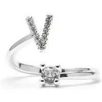 Luxenter Ring 'Alphabet V' zilver