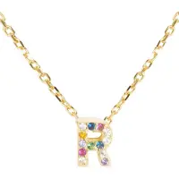 Luxenter Sterling Zilver 925 collier met Veelkleurige Zirkonia afgewerkt in 18K geel goud - Alfabet
