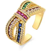 Luxenter ring in metaallegering en multicolor zirkonia, afgewerkt in 18k geelgoud - Alnis