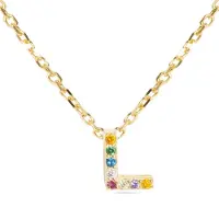 Luxenter Sterling Zilver 925 Ketting met Veelkleurige Zirkonia Afgewerkt in 18K Geel Goud - Alfabet