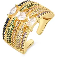 Luxenter ring in metaallegering en multicolor zirkonia, afgewerkt in 18 karaat geelgoud - Thihsak