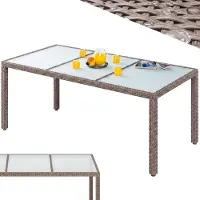 Casaria Tuintafel crèmekleurig, weerbestendig, 190 x 90 x 75 cm, polyrotan, in hoogte verstelbaar, met 5 mm veiligheidsglas, eettafel