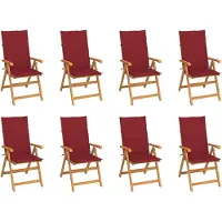 vidaXL Verstelbare klapstoelen met kussens, 8-delig, massief teak hout
