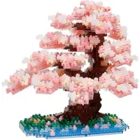 Bandai - Nanoblock - Deluxe Cherry Blossom - Baksteen figuur - 990 stenen kersenboom bouwset - Pixel figuur bouwpakket - Mini stenen bouwboom - NBC048