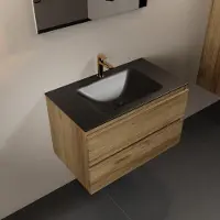 Mondiaz AIVY 80cm badmeubel Chai, wastafel Urban solid surface midden 1 kraangat met spiegel (AI-351171URBAN-SI - AI-M80CHMI - AI-S80X70)