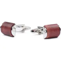 Suitable Manchetknoop Raised Wood Zilver - | Bruin | Maat one size