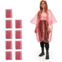 Relaxdays regenponcho set van 10 - uniseks - met capuchon - PE - rood