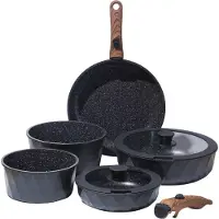ROYAL SWISS Pannenset 9-delig – Inductie Pannen – PFAS-Vrij – Afneembare Handgrepen – Pannensets – zwart –