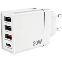 Verbatim CHR-30EU2 30 W USB-netlader met 4 aansluitingen 1 x USB-C PD 20 W / 1 x USB-A QC 3.0 / 2 x USB-A 10W, wit