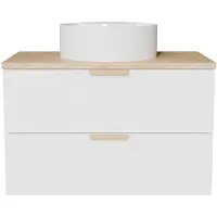 Vente-unique Zwevend badkamermeubel met ronde opzetwastafel - Wit - B80 cm - AVORELI