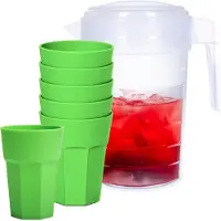 PlasticForte Waterkan van 2 Liter - transparant - kunststof - met 6x stuks onbreekbare drinkglazen - groen - 520 ml