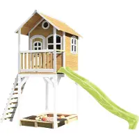 Axi Romy Speelhuis op palen, zandbak & limoen groene Glijbaan | Speelhuisje voor de tuin / buiten in bruin & wit van FSC hout | Speeltoestel voor kinderen