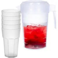 PlasticForte Waterkan van 2 Liter - transparant - kunststof - met 5x stuks onbreekbare drinkglazen - transparant - 600 ml