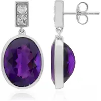 Cavill - Oorbellen 14,11 ct Zambia Amethist - 925 Sterling Zilver Gerhodineerd - Ovaal Geslepen Tanzaniaanse Zirkoon - Luxe Paarse Sieraden voor Dames
