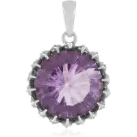 Cavill - Zilveren Hanger - 925 Sterling Zilver Geplatineerd - Paarse Fluoriet 6,3 ct Rond - 17 Zirkonen 0,36 ct - Luxe Edelsteen Sieraad
