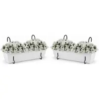 PlasticForte plantenbakken Balcony - 2x stuks - wit - rechthoek - met twee ophangbeugels - 50 x 18 x 15 cm - kunststof - bloembakken