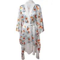 DKaren mooie satijnen kamerjas - kimono met oranje print - cadeau vrouw S