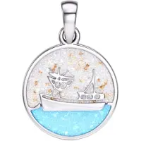 MOOYE ® - Collectie Zilveren ketting hanger Vissersboot in zee met echt zand