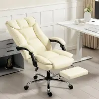 STILVORA Bureaustoel Met Voetsteun - Ergonomisch En Verstelbaar - Voor Thuiswerk En Kantoor - Kunstleer - Beige
