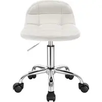 OKWISH Bureaustoel – Verstelbare Zithoogte – 360° Draaibaar Met Wielen – Ergonomische Lage Rugleuning Voor Thuiswerk En Make-up – Fluweel – Crème Wit