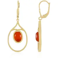 Cavill - Zilveren Oorbellen verguld 925 Sterling - 2,52 ct Ovale Carneool Cabochons uit India - Bezel gezet - Elegante dames sieraden