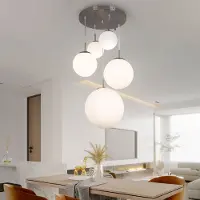 Globo Lighting Hanglamp glazen bollen eettafel hanglamp moderne bollamp hanglamp glas, 5 vlammen, metaal nikkel mat, 5x E27, BxH 50x90 cm