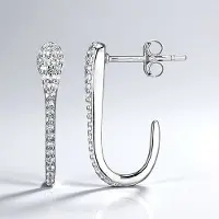 Cavill - Zilveren Oorbellen 925 Sterling Zilver - Witte Topaas Rond Geslepen 0,283 ct - Braziliaanse Pave Asymmetrisch - Elegante Draagbare Sieraden