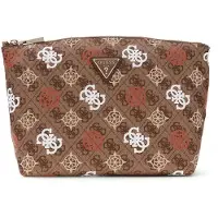 GUESS cosmetische tas Eliette Logo Travel Top Zip Cosmetic Bag Ginger Logo bruine