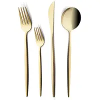 Karaca Bella Shiny Gold V2 - Bestekset - 24 Delig - 6 Personen - Goudkleurig RVS Bestek - Inclusief Vorken, Lepels, Messen en Theelepels