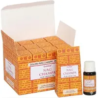 Goloka Nag Champa Aromaolie 12 x 10 ml | Natuurlijke geurolie voor aromatherapie, diffusers en potpourri | Warme Nag Champa-geur | Voor ontspanning, meditatie en kamergeur met kajal-sticker