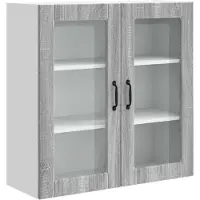 vidaXL Wandkast met glazen deuren, model PORTO, grijze Sonoma-kleur, 80 x 31 x 80 cm