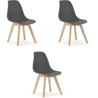 Leobert KITO Eetkamerstoelen – Set van 3 – Donkergrijs Kunststof – Naturelkleurige Kunststof Poten – Moderne Kuipstoel – Modern Design – Voor Eettafel, Keuken en Eetkamer