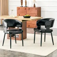 STILVORA Eetkamerstoel – Set Van 2 – Met Armleuningen En Ergonomische Rugleuning – Voor Eetkamer En Woonkamer – PU Zwart