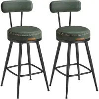 Vasagle Furnstar - 360° draaibare barkruk set van 4 - Kruk met rugleuning voor keukeneiland - Kunstleer met naden - Mid-Century moderne stijl - 65 cm hoog - Keuken huisbar - Bosgroen