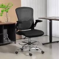 OKWISH Bureaustoel - Ergonomische Rugondersteuning - Hoogteverstelbaar En Draaibaar - Voor Thuiswerk - Polyester - Zwart