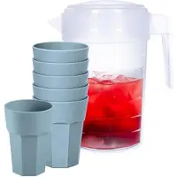 PlasticForte Waterkan van 2 Liter - transparant - kunststof - met 6x stuks onbreekbare drinkglazen - blauw - 520 ml