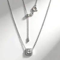 Cavill - Zilveren Halsketting - 925 Sterling Zilver - Witte Topaas 0,499 ct Cushion Cut - Verstelbare Elegante Ketting - Pavé Zirkonia Dames Sieraad