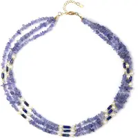 Cavill - Verstelbare Zilveren Ketting - 925 Sterling Zilver Verguld - 127 ct Tanzaniet, Lapis Lazuli & Zoetwaterparels - Luxe Multi-Strand Sieraad