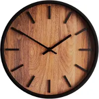 QUVIO Houtlook wandklok - ø29 cm - Kunststof - Zwart