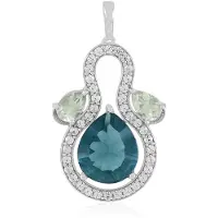 Cavill - Hanger 925 Sterling Zilver met platina laag - 5,61 ct Petrol Fluoriet - Groene Amethist peervormig - Zirkonia pavé - Elegant & Uniek Design