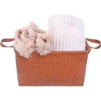 QUVIO Opbergmand gevlochten - Met handvatten - Rechthoek - Rotan - 38x28x24 cm - Bruin