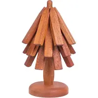 QUVIO Pannenonderzetters - Boomvormige standaard - Set van 3 - Hout