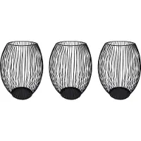 QUVIO Kaarsenhouder met frame - ø9x21 cm - Rond - Metaal - Zwart - set van 3