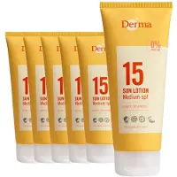 Derma Sun - Zonnebrand SPF15 6 x 200 ml - Waterbestendige Zonnebrand - UVA en UVB Bescherming - Parfumvrij - met Glycerine en Vitamine E - Trekt Snel In