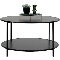 QUVIO Salontafel Gothenburg - Zwart - Ø80x45 cm - Staal en Spaanplaat