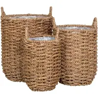 QUVIO Manden met handvaten - Naturel- Zeegras - Set van 3