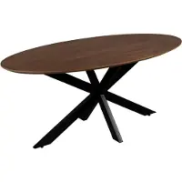 QUVIO Eettafel Sofia - Ovaal - 160x90 cm - Stalen kruispoot - FSC gecertificeerd mangohout - Bruin